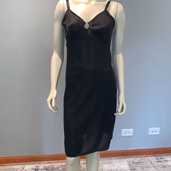 Vintage Black Nylon Slip Dress Size Medium - Picture 8 of 9